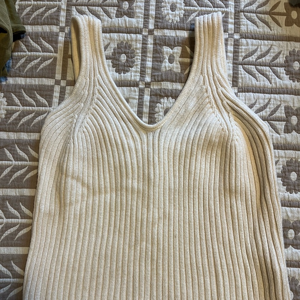 Cream Ribbed Knit Tank Top - Blu Pepper